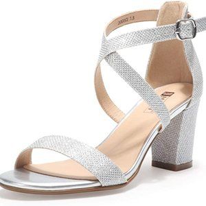 Silver Sparkly Block Heels, buckle closure, never worn